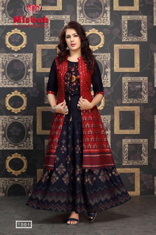 Misbah Nayantara Designer Rayon Gold Print Kurti With Skirt